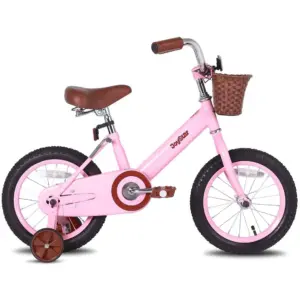 JOYSTAR Vintage Kids Bike with Basket and Training Wheels,12 14 16 20 24 Inch Kids Bike for 2-14 Years Old Girls and Boys | Pink