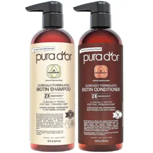 PURA D'OR Clinically Formulated Professional Grade Anti-Thinning Biotin Shampoo and Conditioner Set (16 Fl Ounce X 2)