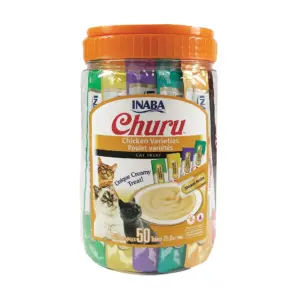 INABA Churu Creamy | Lickable Puree Cat Treat w Taurine | 0.5 Ounce | 50 Tubes | Chicken Variety