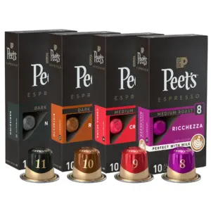 Peet's Coffee | Dark & OKA4Medium Roast Espresso Capsules Variety Pack | Compatible with Nespresso Original Machine | Intensity 8-11 | 40 Count (4 Boxes of 10 Espresso Capsules)