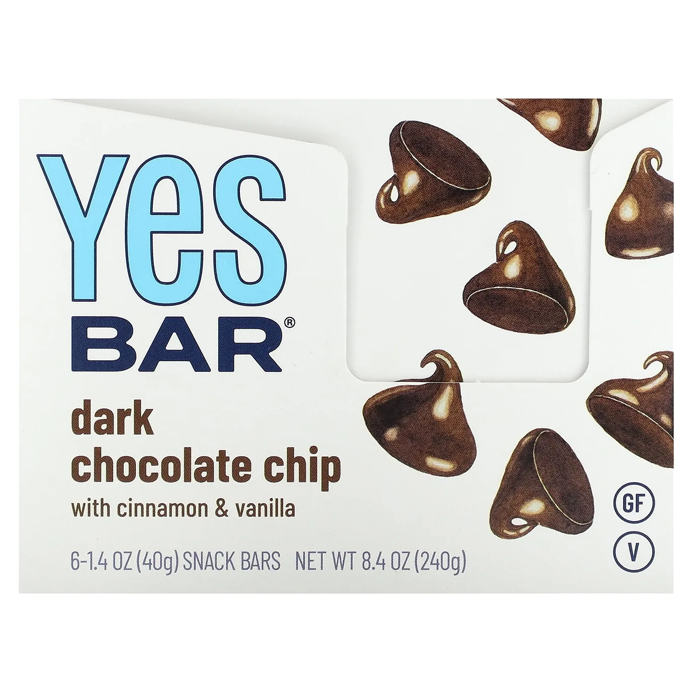 Yes Bar Snack Bar | Dark Chocolate Chip | 6 Bars | 1.4 Ounce (40 g) Each