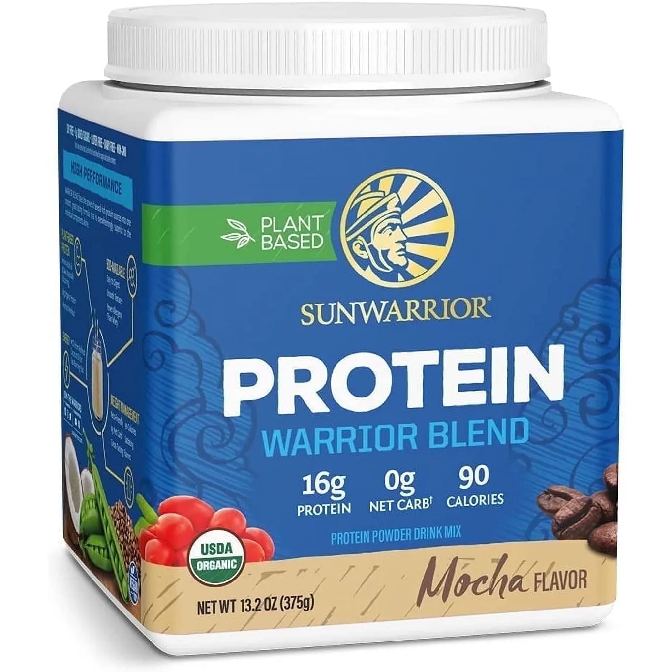 Sunwarrior Warrior Blend Mocha Vegan Protein Powder 15 Servings | 15 Servings ( Pack of 1) | Single | 375g