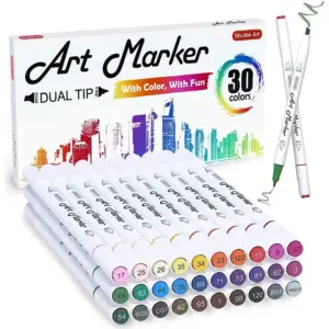 30 Colors Dual Tip Art Markers,Shuttle Art Marker Pens for Kids Adult Coloring Books Sketching & Card Making