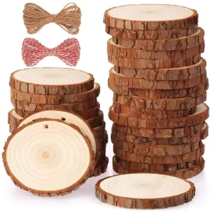 Fuyit Natural Wood Slices 30 Pieces 2.4-2.8 inches Craft Wood Kit Unfinished Predrilled with Hole Wooden Circles Tree Slices for Arts & Crafts Christmas Ornaments DIY Crafts | 2.4-2.8 Inch