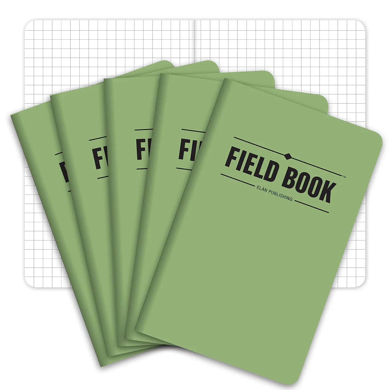 Elan Publishing Company Field Notebook / Pocket Journal | 3.5x5.5 | Green | Lined Memo Book | Pack of 5 | ELAN-FN-003F
