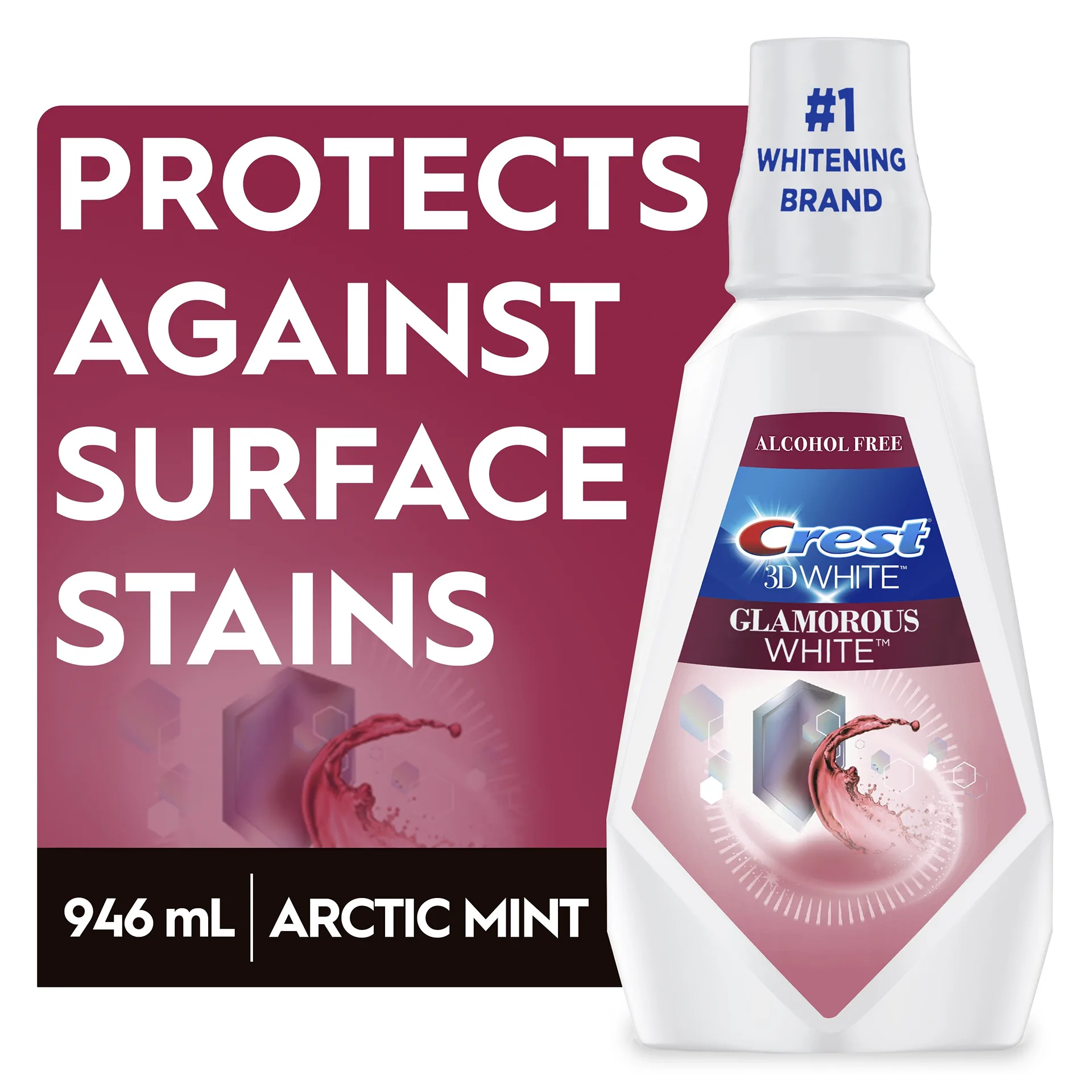 Crest 3D White Glamorous White Whitening Mouthwash | Arctic Mint | 946 Milliliters | Alcohol Free | 1