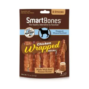 SmartBones Chicken Wrap- Sticks Peanut Butter 8 Pack | Medium-8 ct