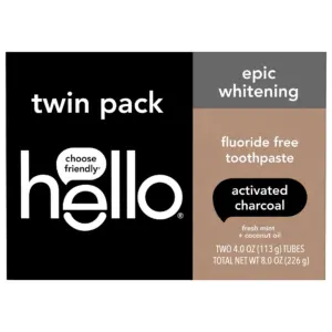 hello Activated Charcoal Epic Whitening Fluoride Free Toothpaste | Fresh Mint 4.0 Ounce 2pk | 2