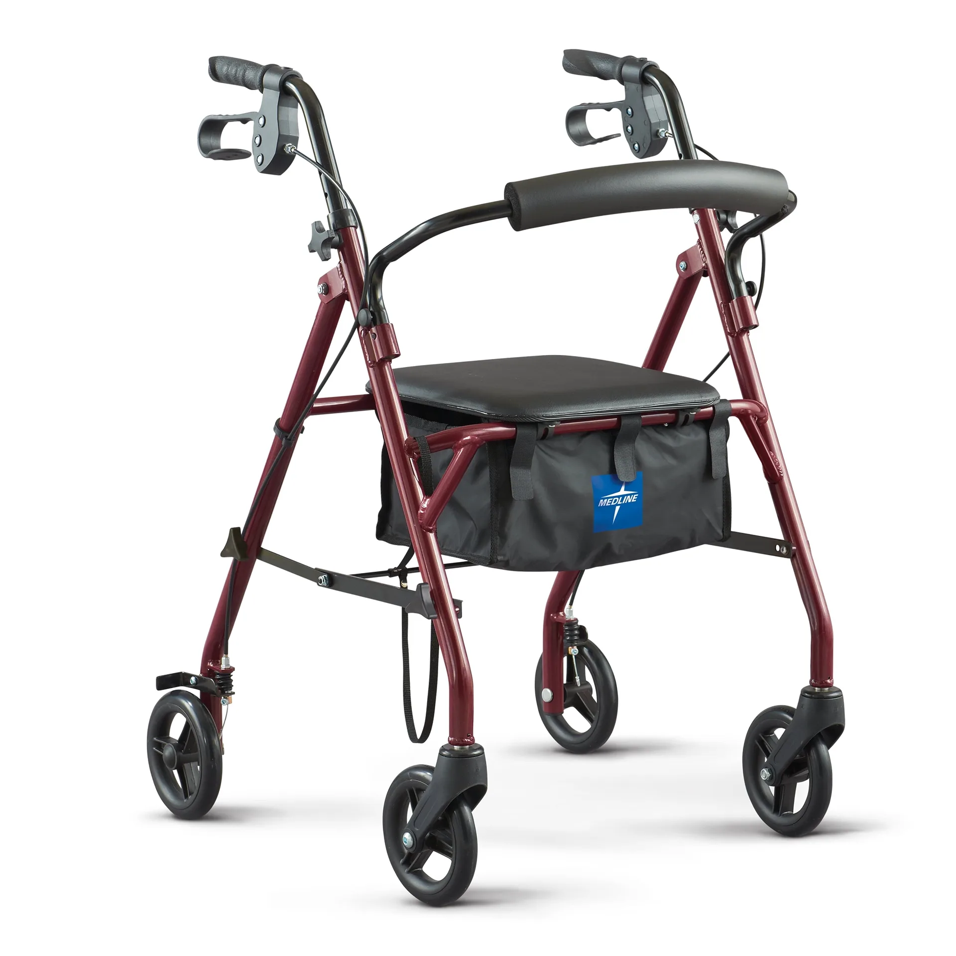 Medline Steel Rollator Walker with Seat for Seniors | Foldable | Burgundy