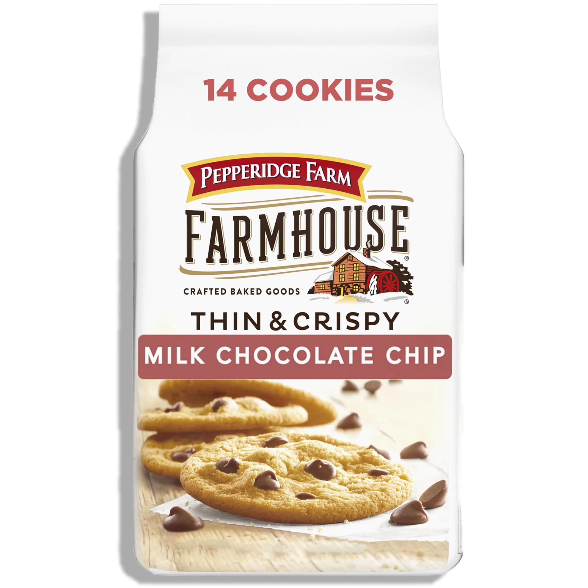 Pepperidge Farm Farmhouse Thin & Crispy Milk Chocolate Chip Cookies | 6.9 Ounce Bag (14 Cookies)