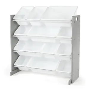 Humble Crew Kids Toy Storage Organizer with 12 Plastic Storage Bins | Grey/White