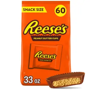 Reese's Milk Chocolate Snack Size Peanut Butter Cups Candy | Bag 33 Ounce | 60 Pieces