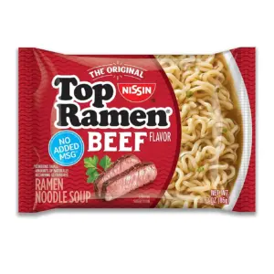 Nissin Top Ramen Noodle Soup | Beef | 3 Ounce (Pack of 24)