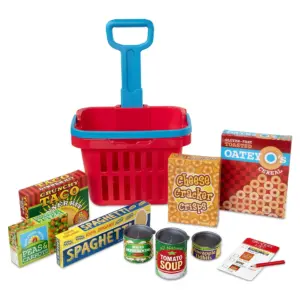 Melissa and Doug Fill and Roll Grocery Basket Play Set With Play Food Boxes and Cans (11 Pieces)