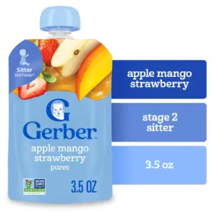 Gerber Stage 2 Baby Food | Apple Mango Strawberry Puree | 3.5 Ounce Pouch​ | Single | Apple Mango Strawberry