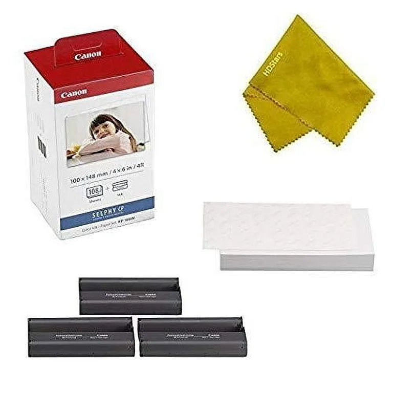 Canon KP108IN 3 Color Ink Cassette & 108 Sheets 4 x 6 Paper Glossy for SELPHY CP1300 | CP1200 | CP910 | CP900 | CP760 | CP770 | CP780 CP800 Wireless Compact Photo Printer
