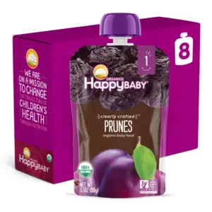 Happy Baby Organics Clearly Crafted Stage 1 Baby Food | Prunes | 3.5 Ounce Pouches (8 Pack)