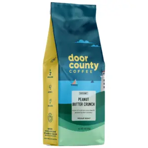 Door County Coffee Peanut Butter Crunch | Peanut Butter Flavored Specialty Arabica Coffee | Medium Roast | Ground | 10oz Bag | Single