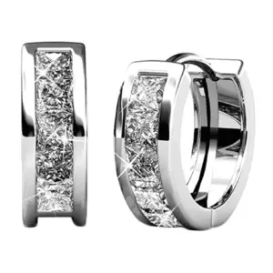 Giselle 18k White Gold Plated 15mm Hoop Earrings with Swarovski Crystals for Women