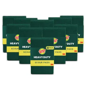 Scotch-Brite Heavy Duty Scouring SBF3Pad | Durable & Long-Lasting Scrubber for Kitchen + Outdoor | 30 Scrub Pads for Uncoated Pots & Pans | Cast Iron Cooktops | Grill Grates | Oven Racks | & BBQ