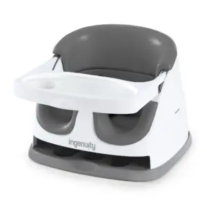 Ingenuity Baby Base 2-Inch-1 Booster Feeding & Floor Seat with Self-Storing Tray | Slate