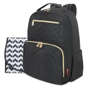 Baby Essentials Fisher-Price Signature Morgan Quilted Backpack Diaper Bag with Changing Pad | Stroller Clips | Laptop Compartment Black