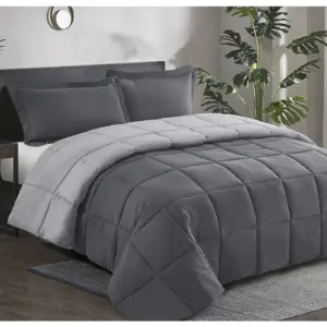 HIG Light Weight Down Alternative Comforter Set | Queen | Gray | Reversible | Full/Queen