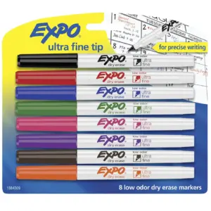 EXPO Low Odor Dry Erase Markers | Ultra-Fine Tip | Assorted Colors | 8 Count | Single