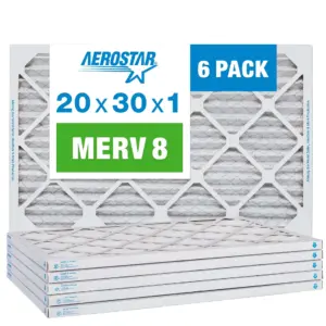Aerostar 20x30x1 MERV 8 Pleated Air Filter | AC Furnace Air Filter | 6 Pack