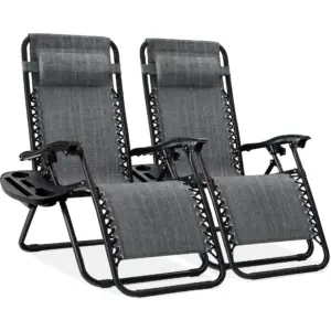 Best Choice Products Set of 2 Zero Gravity Lounge Chair Recliners for Patio | Pool w/ Cup Holder Tray | Gray
