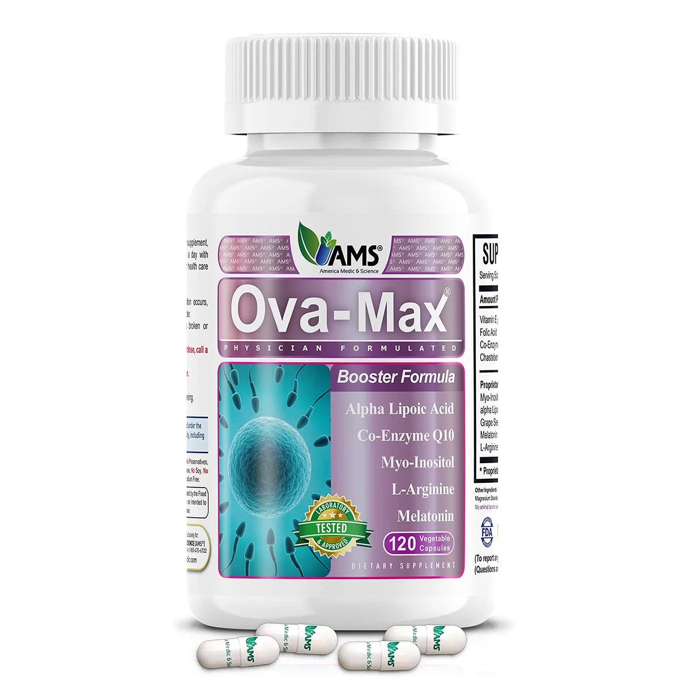 America Medic and Science OVA-Max Prenatal Vitamins for Women (120 Capsules) Boosts Fertility and Ovulation | Pregnancy Aid and Female Preconception Supplements with CoQ10 | Folic Acid | and Myo-Inositol
