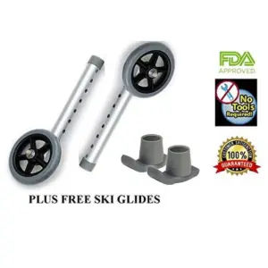 Walker 5 Inch Wheels & Walker Glides by Healthline | Universal Healthline | Lumex | Drive Medical Walker Wheels Replacement Parts | Walker Ski Glides & 5 Inch Walker Wheels for Walkers Seniors