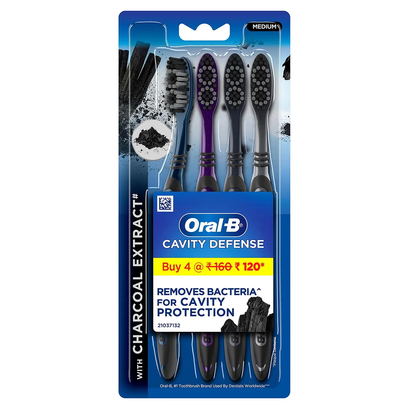 Oral B Cavity Defense 123 Black Toothbrush Medium (Pack of 4) (Premium Edition)