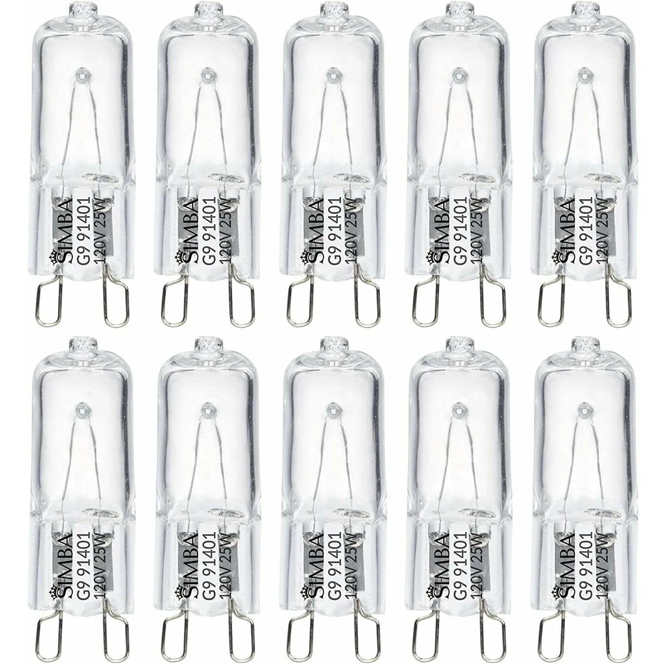 Simba Lighting Halogen Light Bulb G9 T4 25W JCD Bi-Pin 120V | Dimmable | 2700K Warm White | 10-Pack