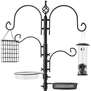 Best Choice Products 91in 4-Hook Bird Feeding Station | Steel Multi-Feeder Stand w/ 2 Feeders | Tray | Bird Bath | Black