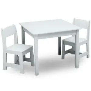 Delta Children MySize Wood Play Table & Chair Set (2 Chairs Included) | Greenguard Gold Certified | Bianca White