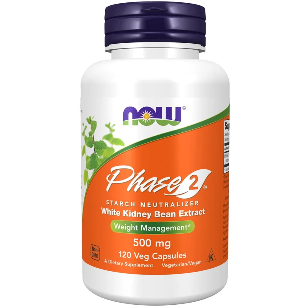 NOW Supplements | Phase 2 (White Kidney Bean Extract) 500 mg | Weight Management* | 120 Veg Capsules