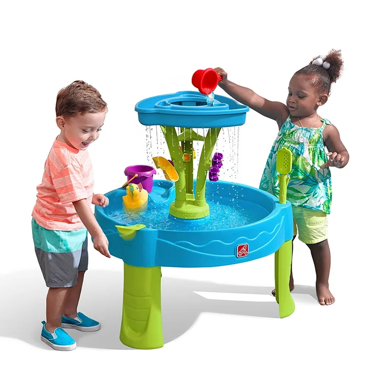 Summer Showers Splash Tower Water Table for Kids | Outdoor Kids Water Sensory Table | Ages 1.5+ Years Old | 8 Piece Water Toy Accessories | Blue and Green