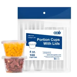 EDI Clear Leak Resistant Disposable Plastic Cups with Lids | 4 Ounce | 100 Count