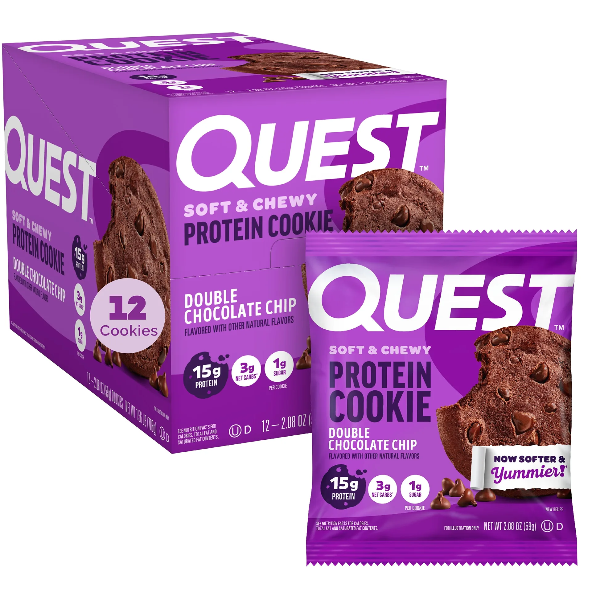 Quest Protein Cookie | Double Chocolate Chip | 15g Protein | 12 Ct