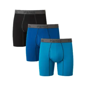 Hanes Men's Comfort Flex Fit Ultra Soft Cotton Stretch Boxer Briefs | 3 Pack | Sizes S-3XL | Regular Leg | L | BLACK/GREY/BLUE