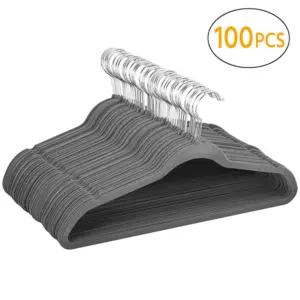 Renwick 100 Pieces Non Slip Space Saving Velvet Hangers for All Ages | Gray | Silver