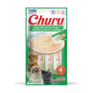 INABA Churu Creamy | Lickable Puree Cat Treat with Taurine | 0.5 Ounce | 4 Tubes | Tuna with Chicken | Tuna with Chicken Recipe