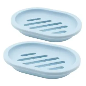 2-Pack Soap Dish with Drain | Soap Holder | Soap Saver | Easy Cleaning | Dry | Stop Mushy Soap (Blue)