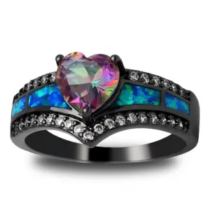 Black Engagement Ring for Women Mystic Topaz CZ Heart Promise Ring Gift for Her Ginger Lyne | Purple Multi | 9