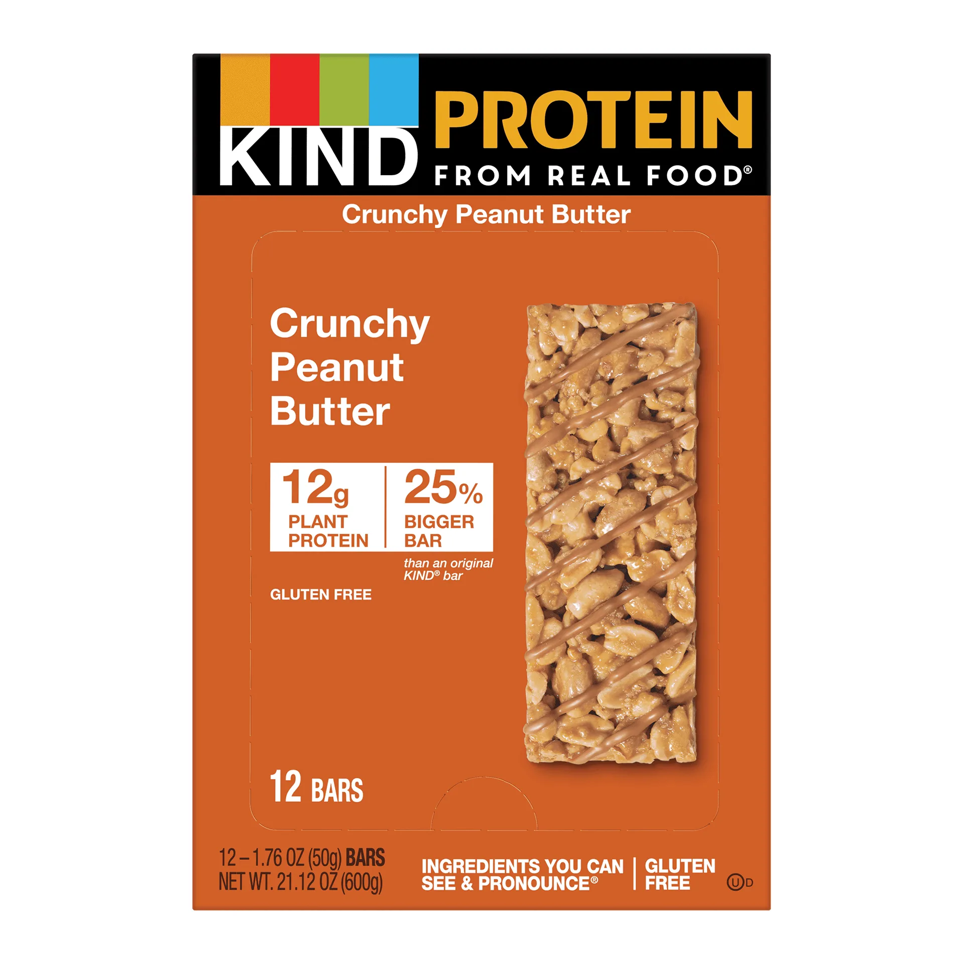 KIND Bars | Crunchy Peanut Butter Protein Bar | Gluten free | 1.76 Ounce | 12 Snack Bars