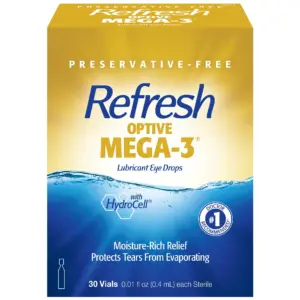 Refresh Optive Mega-3 Lubricant Eye Drops Preservative-Free Artificial Tears | 0.4 Milliliters | 30 Count