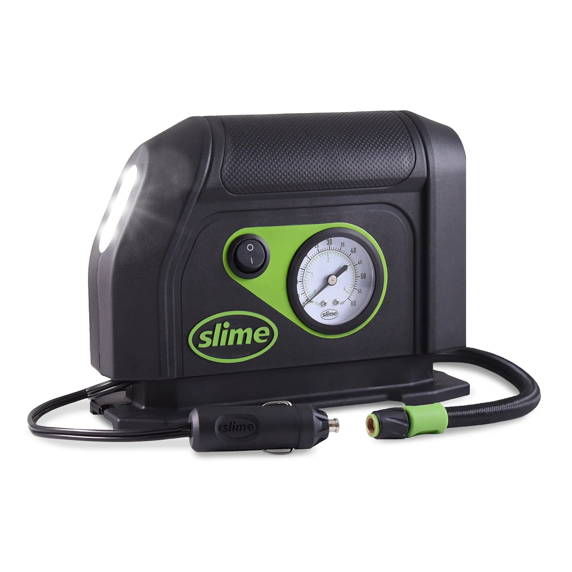 Slime Tire Inflator | Air Compressor | with Analog 100 Psi Max | Long Hose & LED Light | 12V | 8 Min Inflation | New | Multiple Makes | 40050w