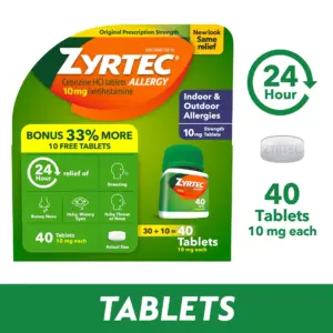 Zyrtec 24 Hour Allergy Relief Tablets | 40 Count Bonus Pack