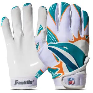 Franklin Sports Miami Dolphins Youth NFL Football Receiver Gloves | Official NFL Team Logos | Kids Football Gear + Accessories | Youth M/L Pair | M-L